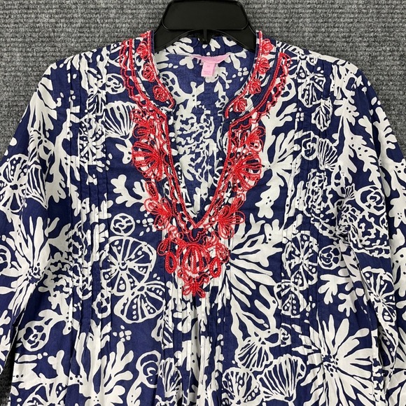 Lilly Pulitzer Embroidered Tunic Dress M Resort Vacation Boho Coastal‎ Relaxed - Picture 3 of 10